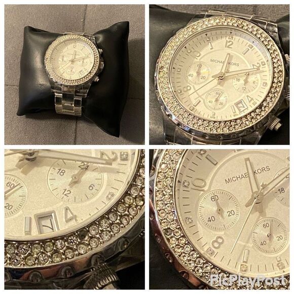 MICHAEL KORS Clear Crystal Women's Chronograph Watch MK5337 **FLAWS** - Picture 2 of 9
